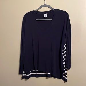 Cabi xs long sleeve tshirt navy and cream
